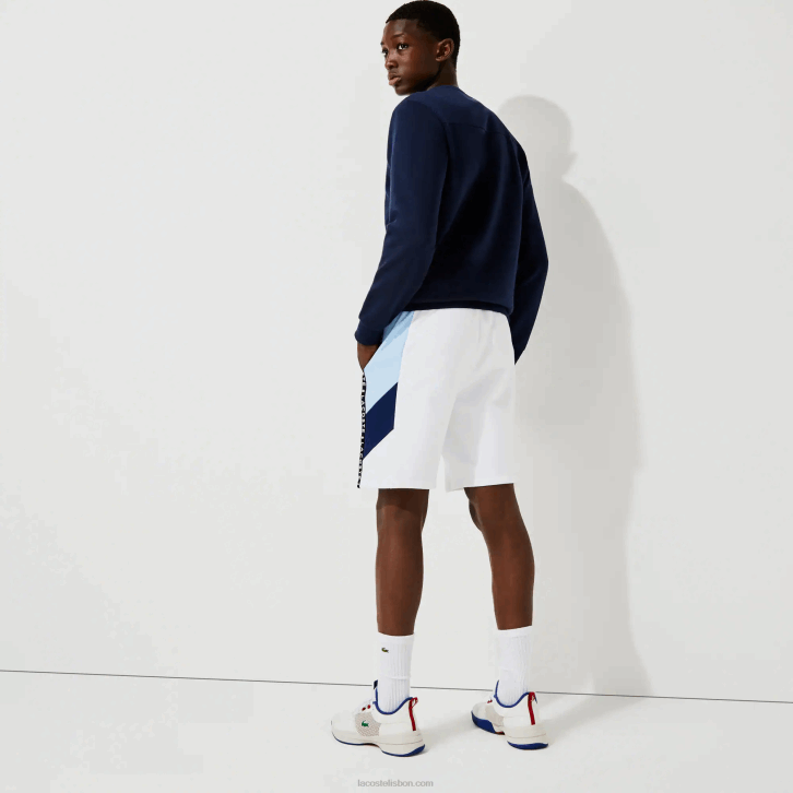 homens Lacoste branco azul vl3 bermuda de lã com faixas com letras 08D01602