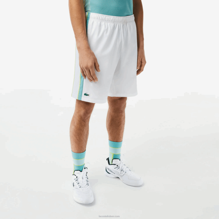 homens Lacoste branco verde amarelo bh3 shorts de tênis de poliéster reciclado 08D0427