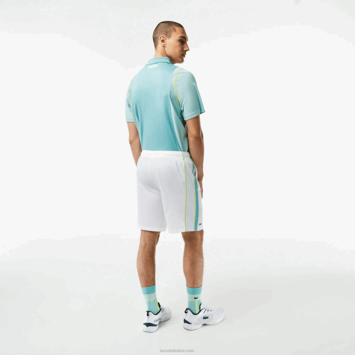 homens Lacoste branco verde amarelo bh3 shorts de tênis de poliéster reciclado 08D0427