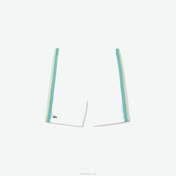 homens Lacoste branco verde amarelo bh3 shorts de tênis de poliéster reciclado 08D0427