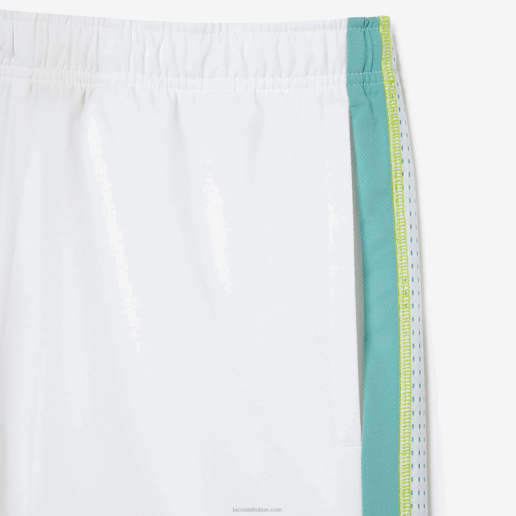 homens Lacoste branco verde amarelo bh3 shorts de tênis de poliéster reciclado 08D0427