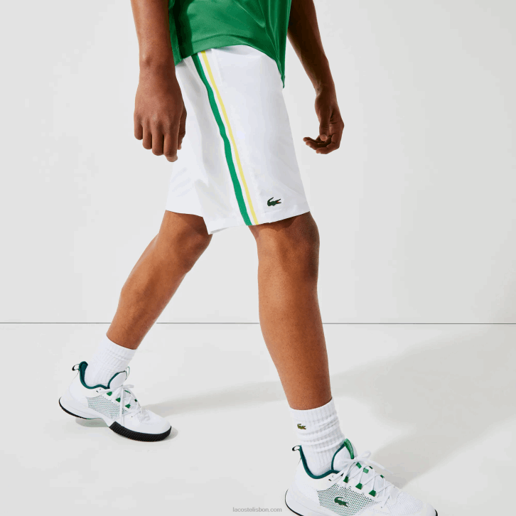 homens Lacoste branco verde amarelo branco b0t shorts leves de bandas de contraste esportivo 08D01364