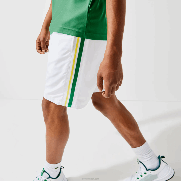 homens Lacoste branco verde amarelo branco b0t shorts leves de bandas de contraste esportivo 08D01364