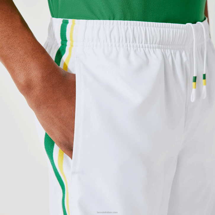 homens Lacoste branco verde amarelo branco b0t shorts leves de bandas de contraste esportivo 08D01364