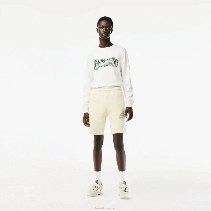 homens Lacoste branco xfj shorts de lã de algodão orgânico não escovado 08D0486