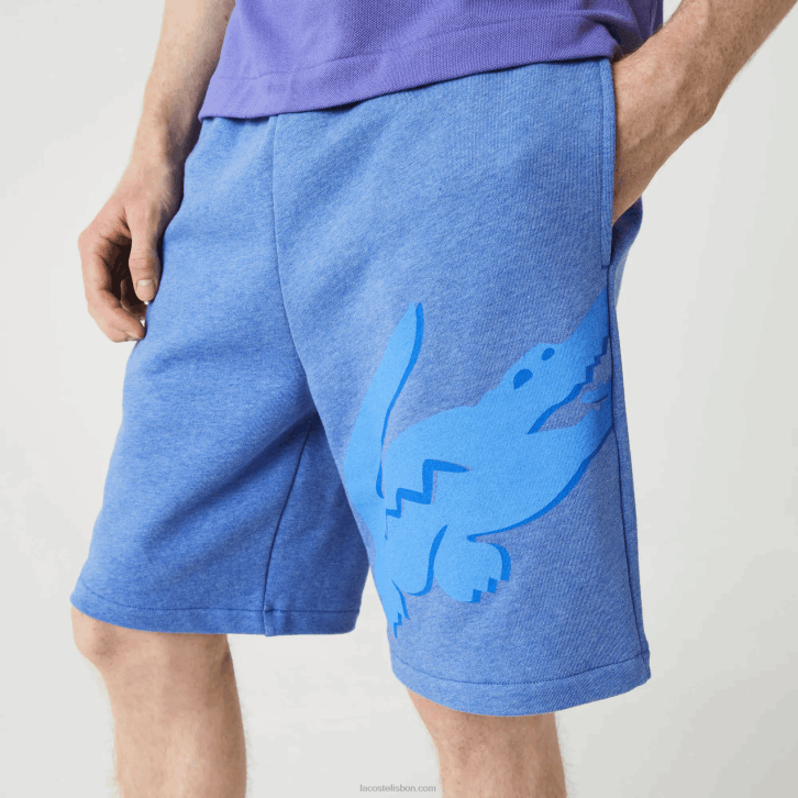 homens Lacoste chine azul hg3 Short oversized de lã de algodão orgânico com estampa de crocodilo 08D01419