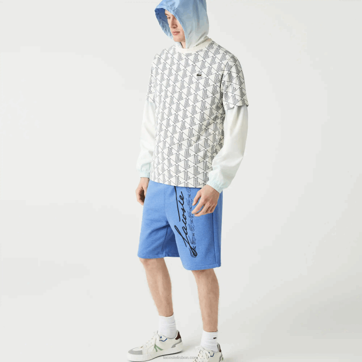 homens Lacoste chine azul hg3 shorts de lã de algodão com estampa de assinatura 08D01435