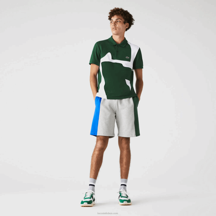 homens Lacoste chine cinza azul verde hkb shorts de mistura de lã de algodão de marca 08D01514