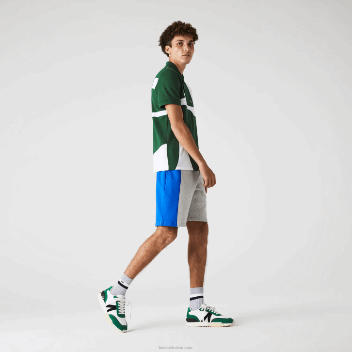 homens Lacoste chine cinza azul verde hkb shorts de mistura de lã de algodão de marca 08D01514