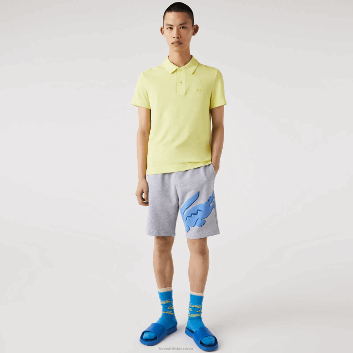 homens Lacoste chine cinza cca Short oversized de lã de algodão orgânico com estampa de crocodilo 08D01418