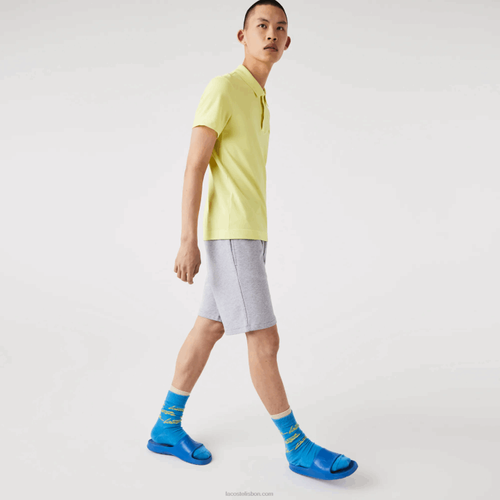 homens Lacoste chine cinza cca Short oversized de lã de algodão orgânico com estampa de crocodilo 08D01418