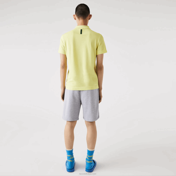 homens Lacoste chine cinza cca Short oversized de lã de algodão orgânico com estampa de crocodilo 08D01418