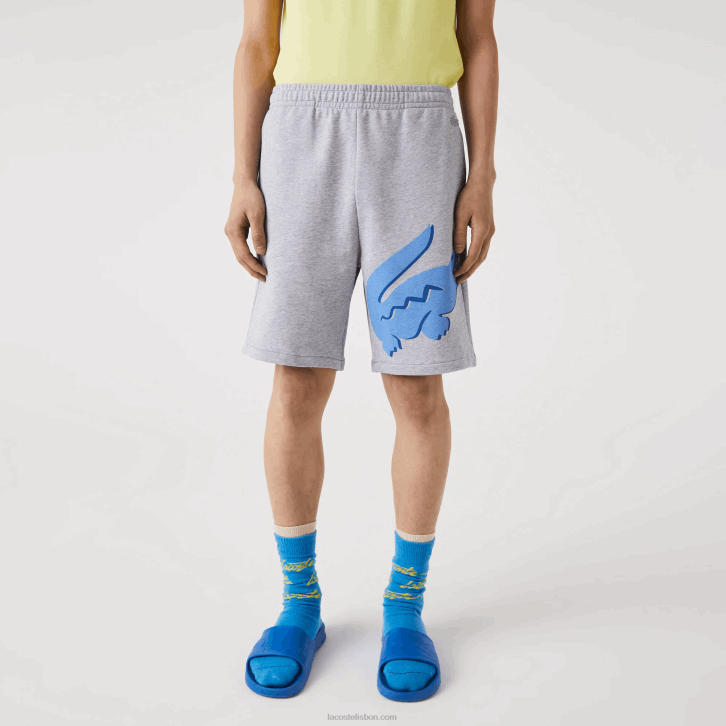 homens Lacoste chine cinza cca Short oversized de lã de algodão orgânico com estampa de crocodilo 08D01418