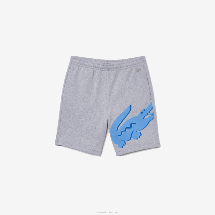 homens Lacoste chine cinza cca Short oversized de lã de algodão orgânico com estampa de crocodilo 08D01418