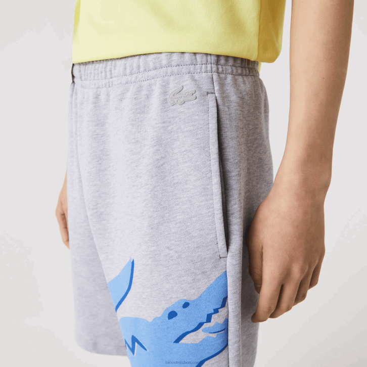 homens Lacoste chine cinza cca Short oversized de lã de algodão orgânico com estampa de crocodilo 08D01418