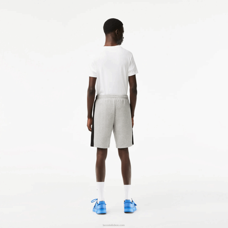 homens Lacoste chine cinza preto branco sj1 shorts colorblock de lã escovada 08D0455