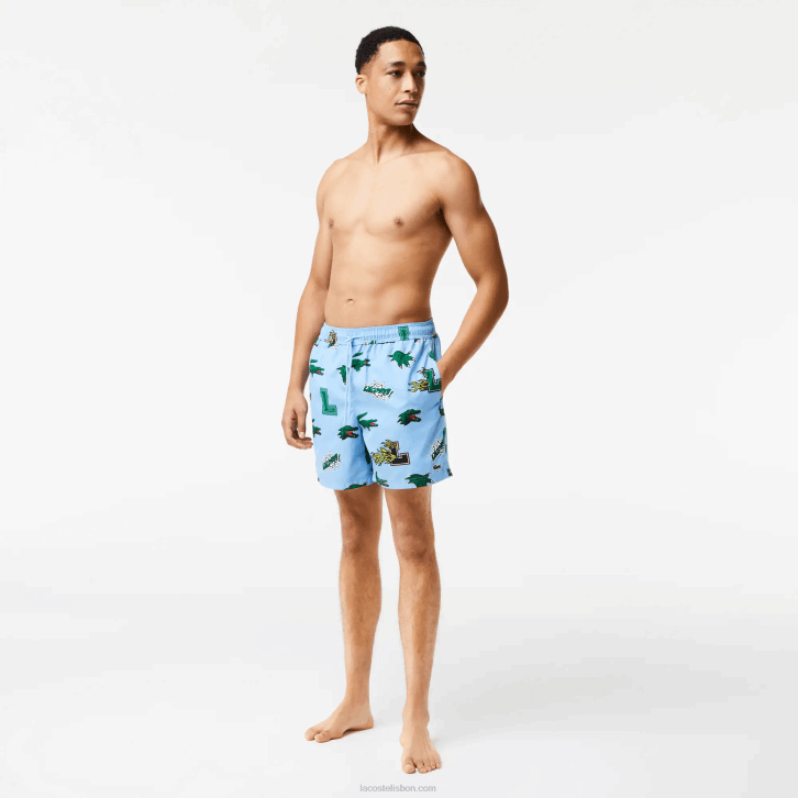 homens Lacoste eep branco azul calções de banho forrados em malha 08D01669