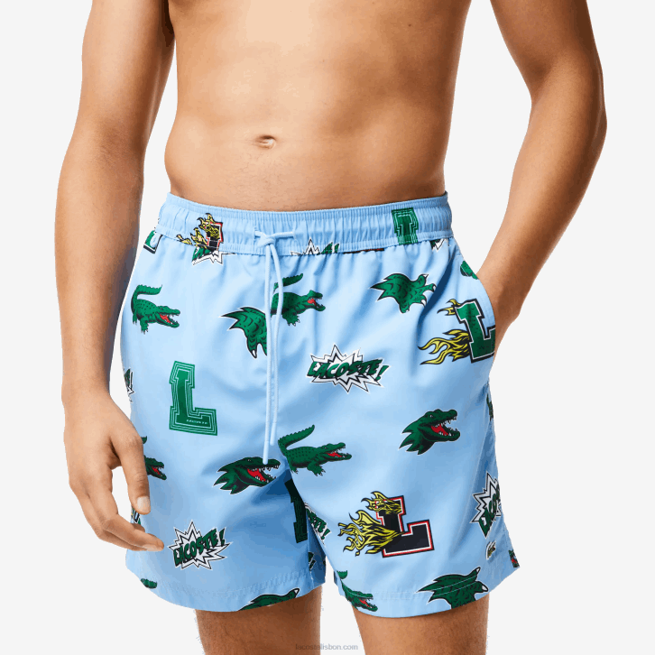 homens Lacoste eep branco azul calções de banho forrados em malha 08D01669