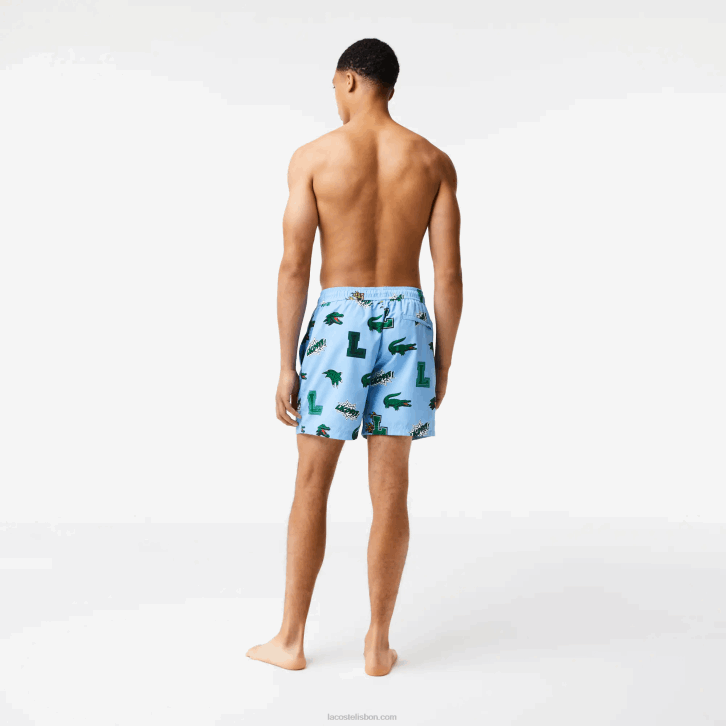 homens Lacoste eep branco azul calções de banho forrados em malha 08D01669