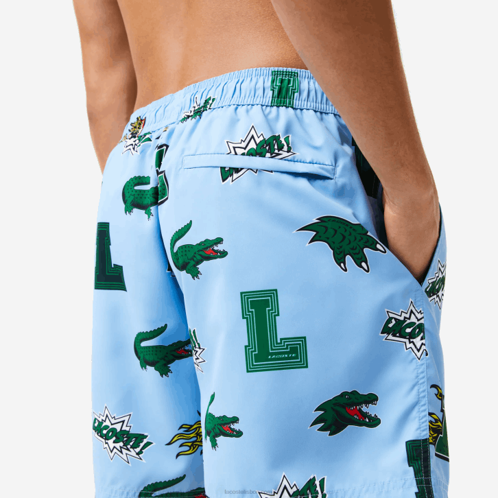 homens Lacoste eep branco azul calções de banho forrados em malha 08D01669