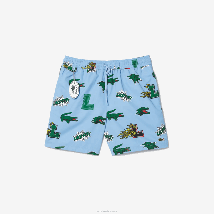 homens Lacoste eep branco azul calções de banho forrados em malha 08D01669