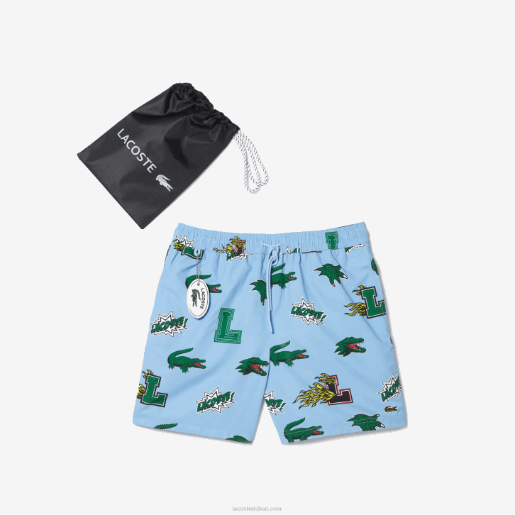 homens Lacoste eep branco azul calções de banho forrados em malha 08D01669