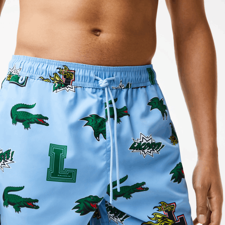 homens Lacoste eep branco azul calções de banho forrados em malha 08D01669