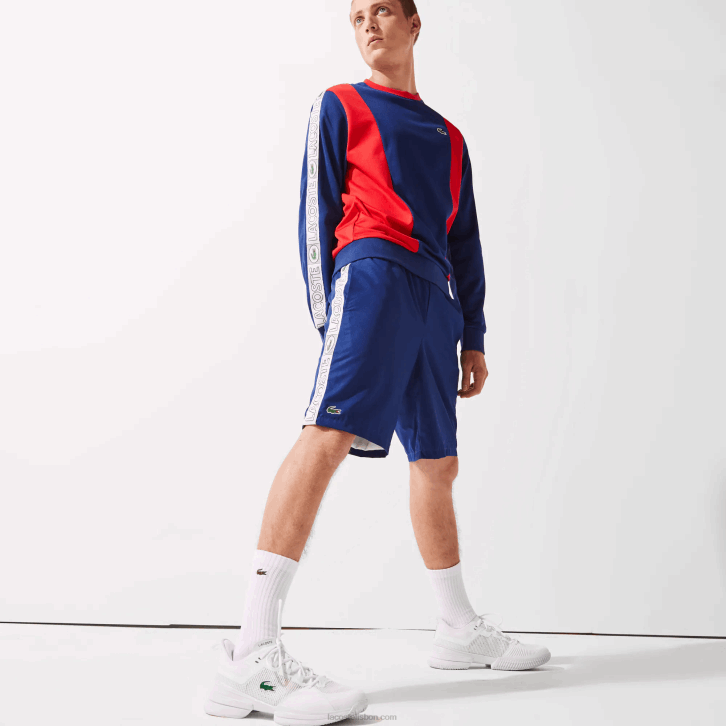 homens Lacoste emj branco azul shorts de bandas laterais de marca esportiva 08D01505