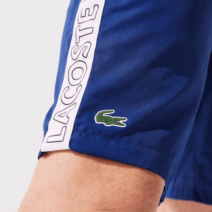 homens Lacoste emj branco azul shorts de bandas laterais de marca esportiva 08D01505
