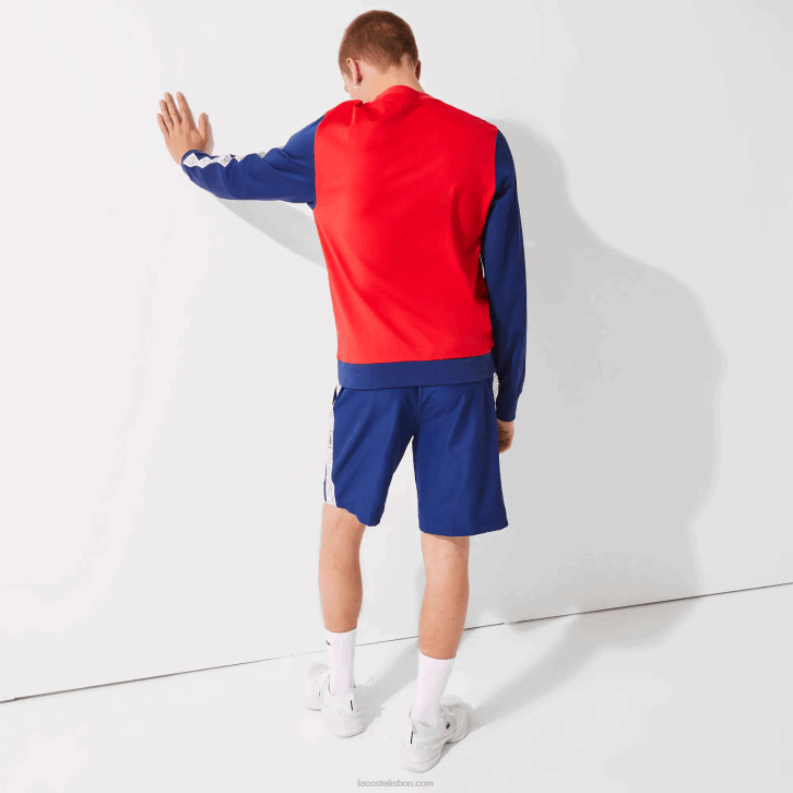 homens Lacoste emj branco azul shorts de bandas laterais de marca esportiva 08D01505