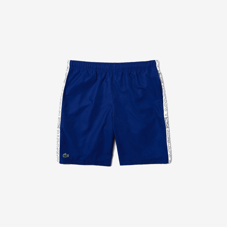 homens Lacoste emj branco azul shorts de bandas laterais de marca esportiva 08D01505