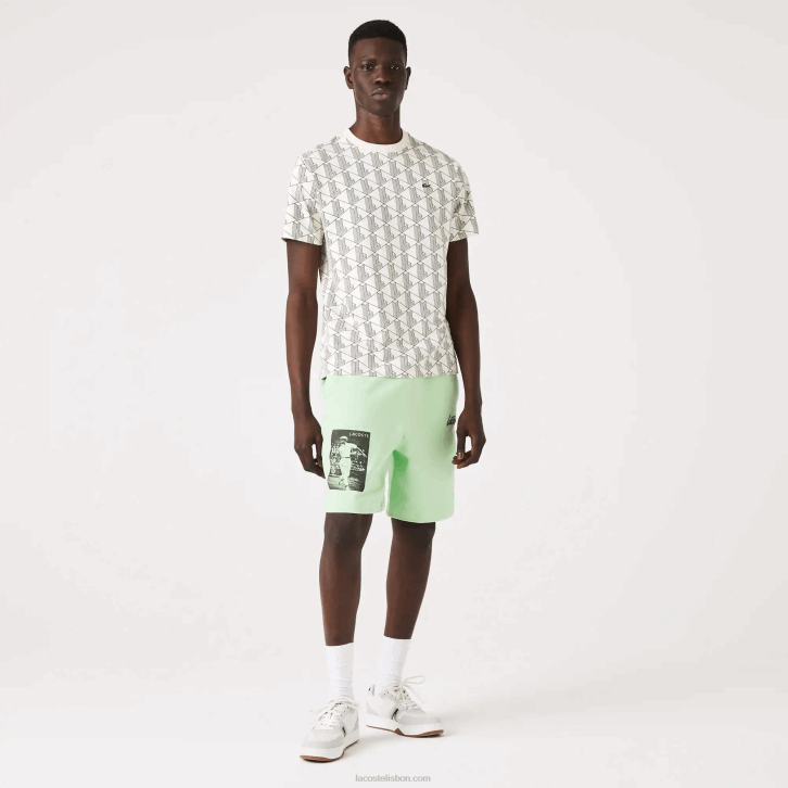 homens Lacoste hee verde short de lã de algodão com estampa live Heritage 08D01585