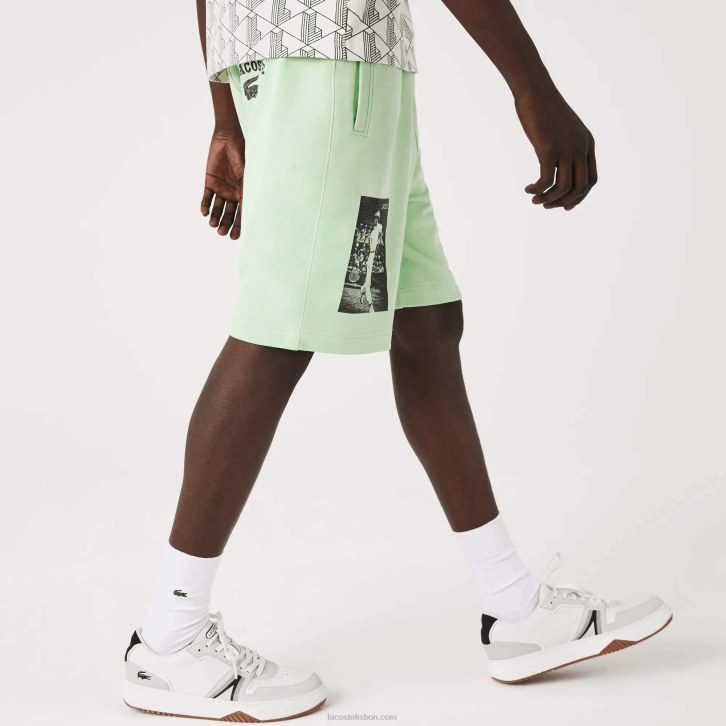 homens Lacoste hee verde short de lã de algodão com estampa live Heritage 08D01585