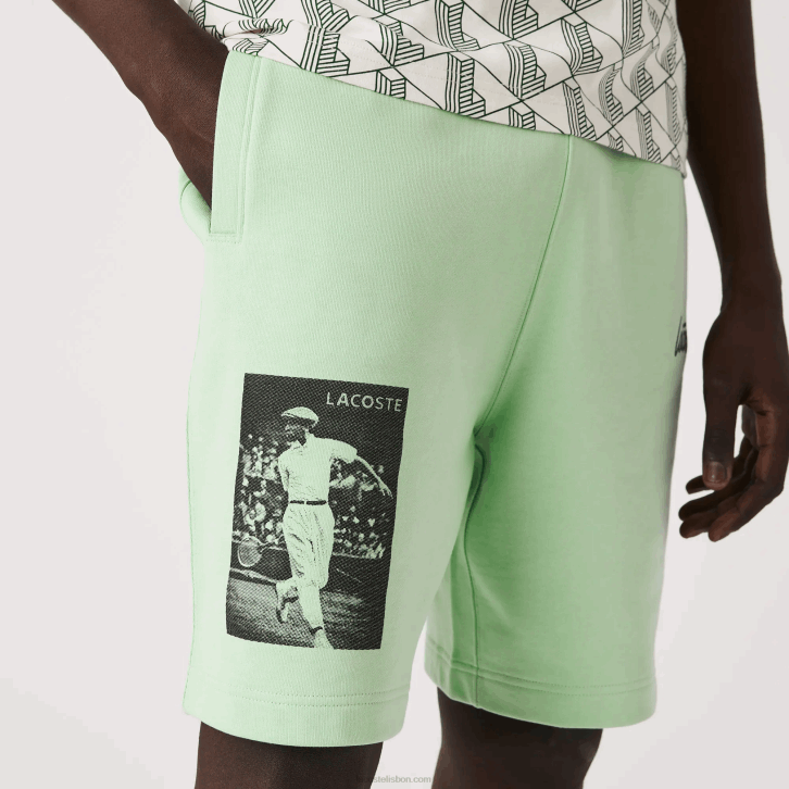 homens Lacoste hee verde short de lã de algodão com estampa live Heritage 08D01585