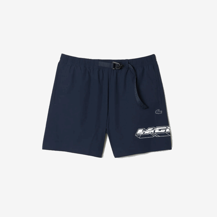 homens Lacoste kxe azul calção de banho listrado com logotipo de secagem rápida 08D0528