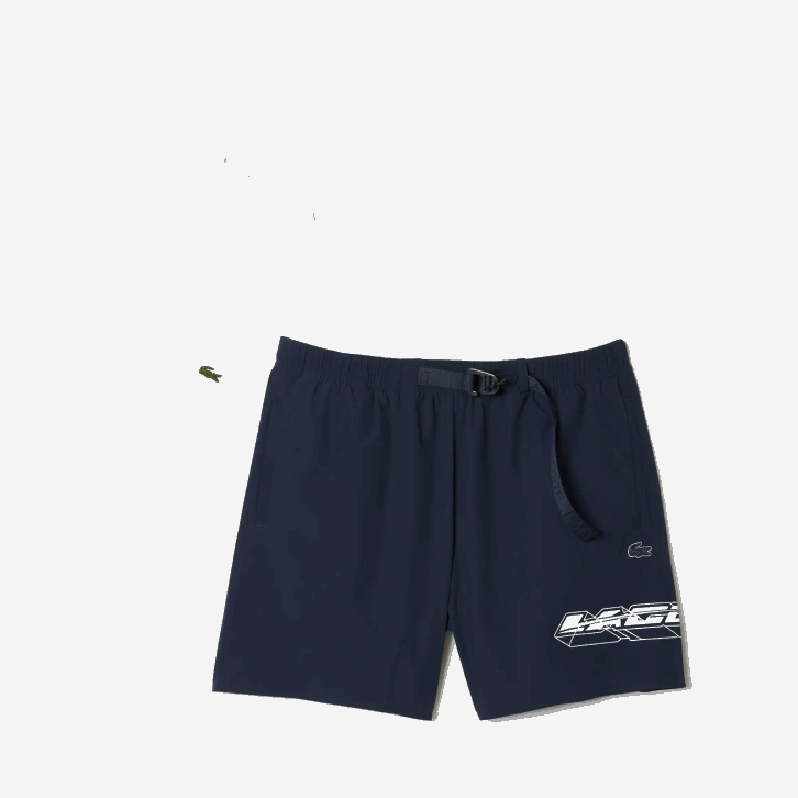 homens Lacoste kxe azul calção de banho listrado com logotipo de secagem rápida 08D0528