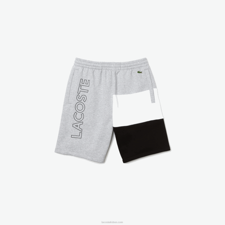 homens Lacoste lombo cinza branco preto p0f bermuda de lã colorblock com letras 08D01559
