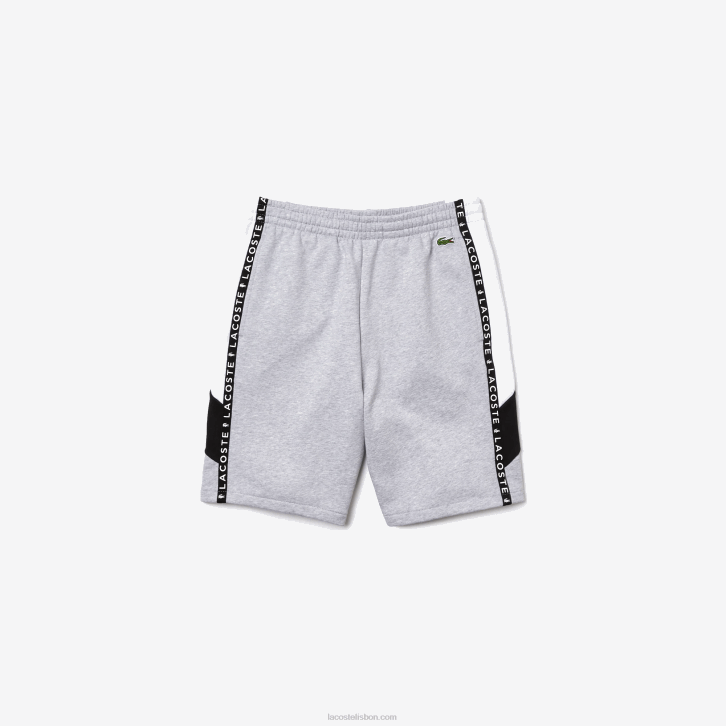 homens Lacoste lombo cinza branco preto p0f bermuda de lã com faixas com letras 08D01603