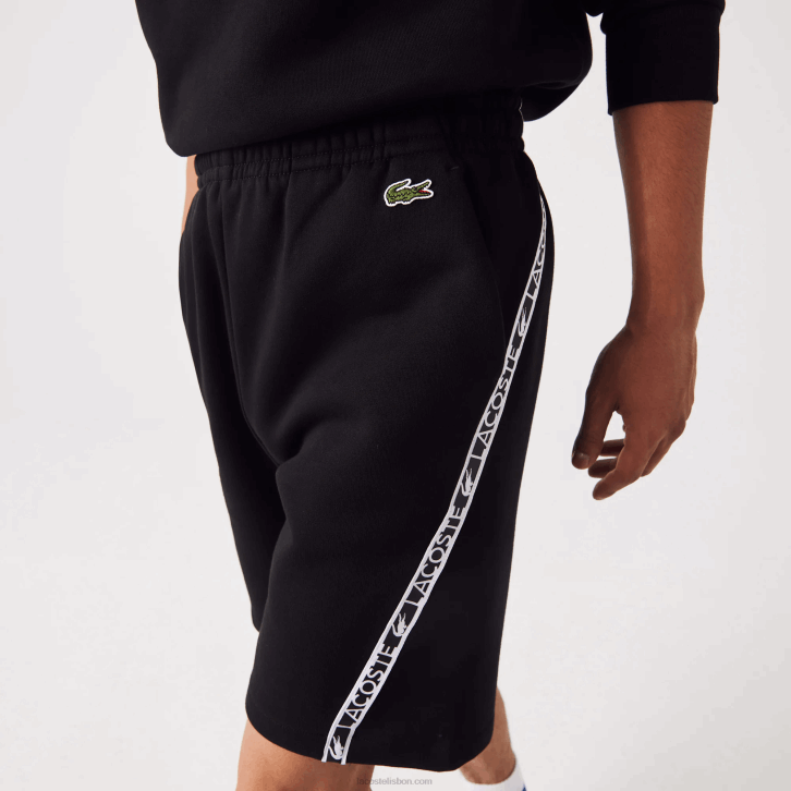 homens Lacoste preto 031 shorts de lã escovado com faixas impressas 08D01497