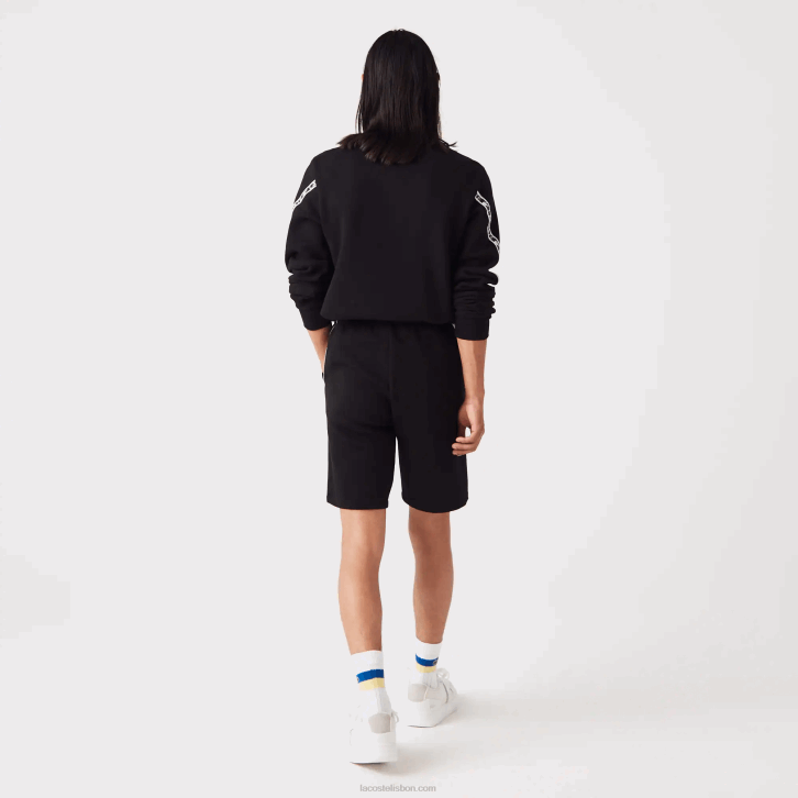 homens Lacoste preto 031 shorts de lã escovado com faixas impressas 08D01497