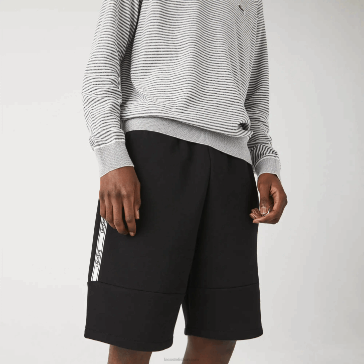 homens Lacoste preto 031 shorts de mistura de lã de algodão com bandas de marca 08D01540