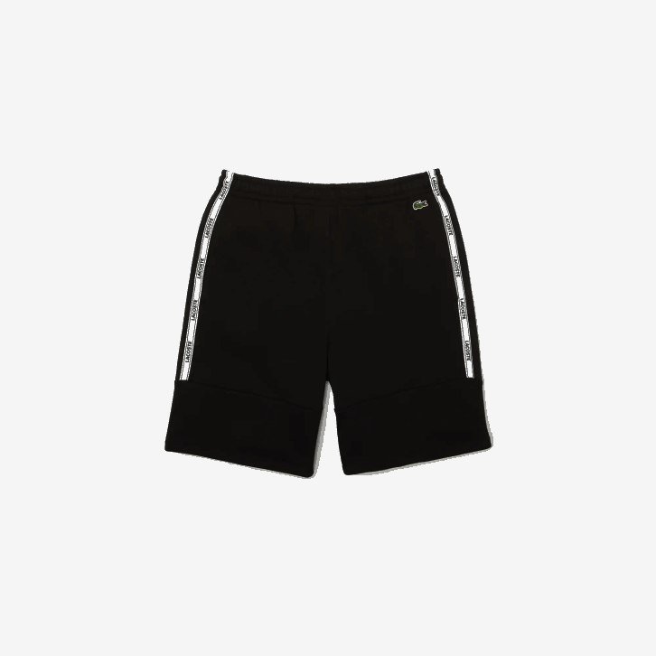 homens Lacoste preto 031 shorts de mistura de lã de algodão com bandas de marca 08D01540