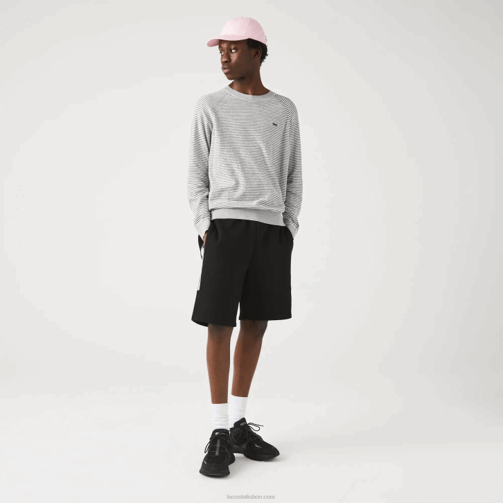 homens Lacoste preto 031 shorts de mistura de lã de algodão com bandas de marca 08D01540