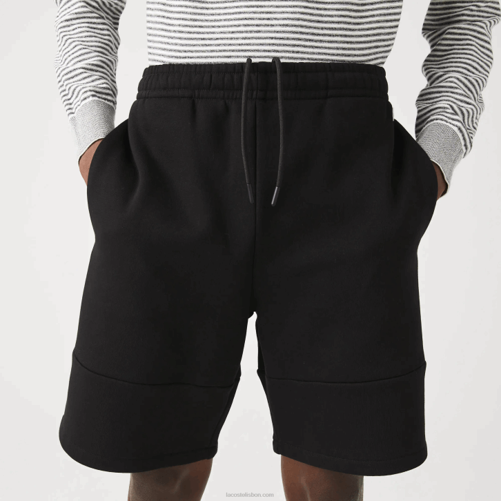 homens Lacoste preto 031 shorts de mistura de lã de algodão com bandas de marca 08D01540