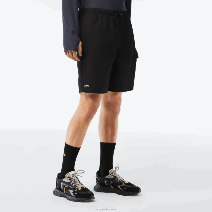 homens Lacoste preto 031 shorts esportivos de malha de diamante sólido para tênis 08D01443