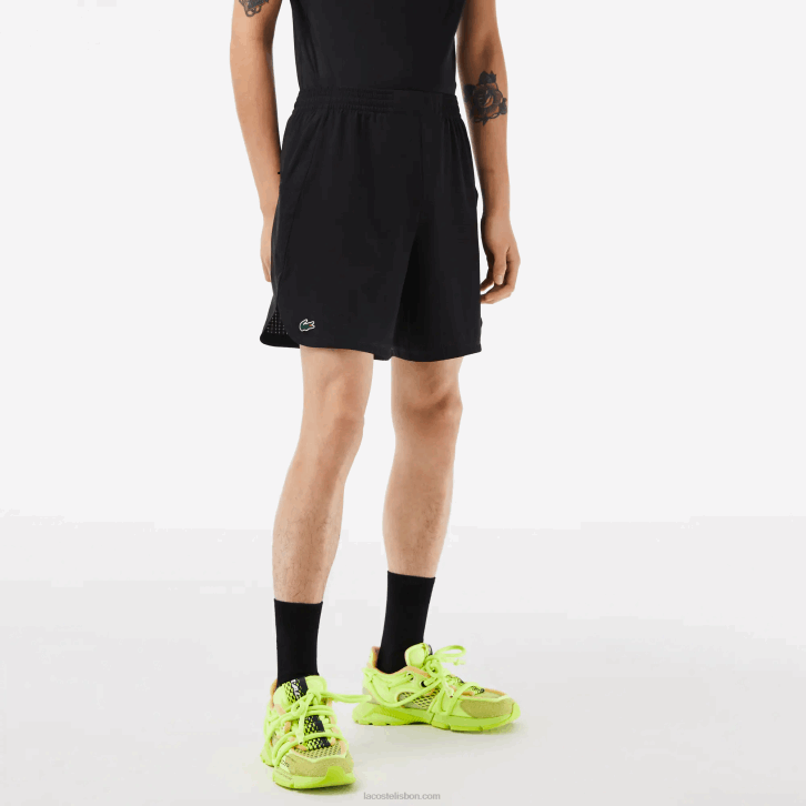 homens Lacoste preto 8vm shorts esportivos de malha elástica 08D0458