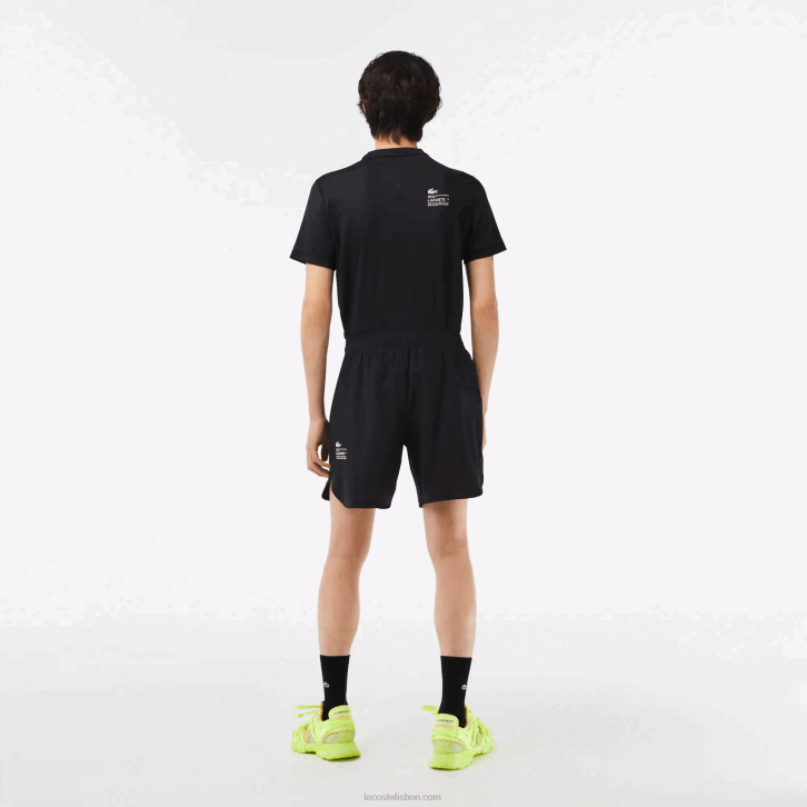 homens Lacoste preto 8vm shorts esportivos de malha elástica 08D0458