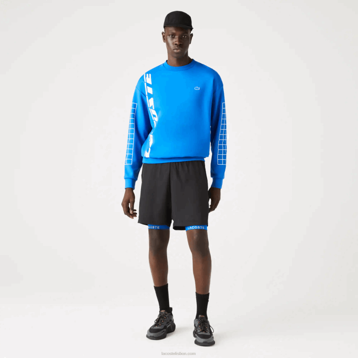 homens Lacoste preto azul 985 shorts esportivos 3 em 1 com forro embutido 08D01423