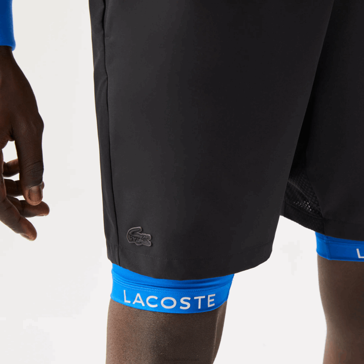 homens Lacoste preto azul 985 shorts esportivos 3 em 1 com forro embutido 08D01423