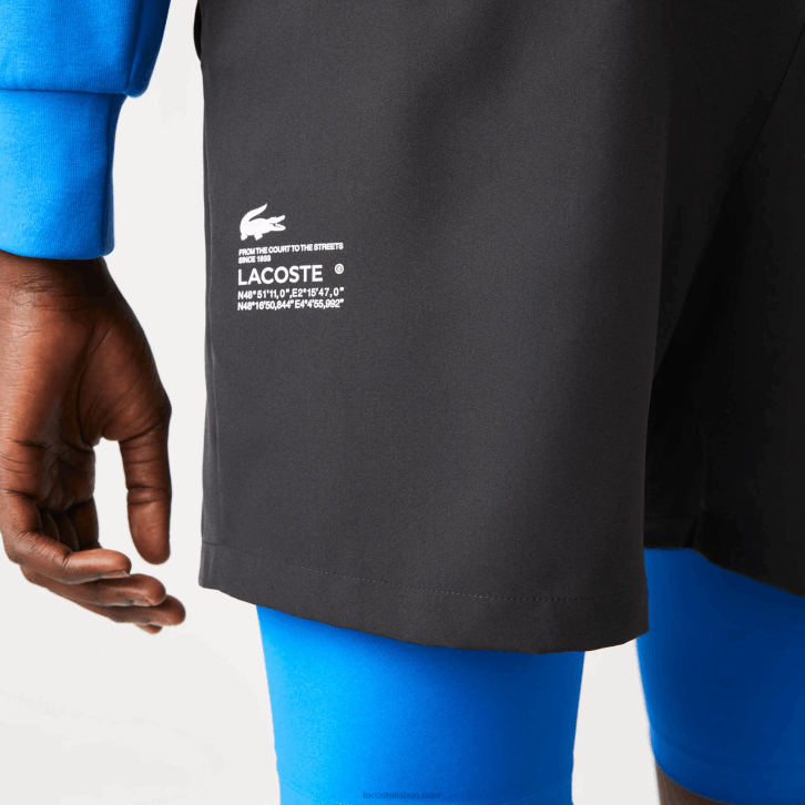 homens Lacoste preto azul 985 shorts esportivos 3 em 1 com forro embutido 08D01423